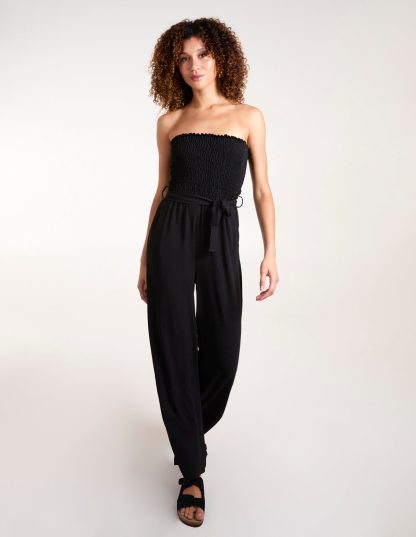 Shirred Bandeau Jumpsuit - S/M / BLACK