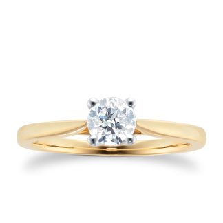 18ct Yellow Gold Brilliant Cut 0.50ct Goldsmiths Brightest Diamond Solitaire Engagement Ring - Ring Size L