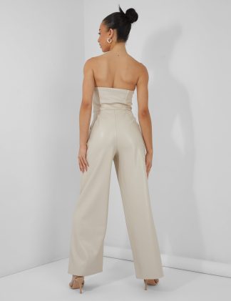 Bandeau Tailored Wide Leg Jumpsuit Stone