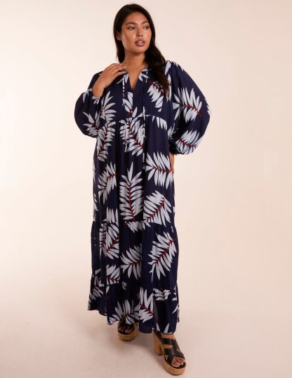 Curve Relaxed Floral Maxi Dress - 22/24 / NAVY