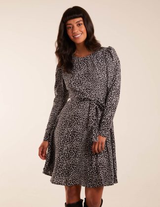 Leopard Print Round Neck Skater Mini Dress - 14 / BLACK