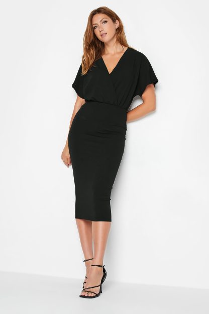 Lts Tall Black Scuba Wrap Midi Dress 22-24 Lts | Tall Women's Midi Dresses