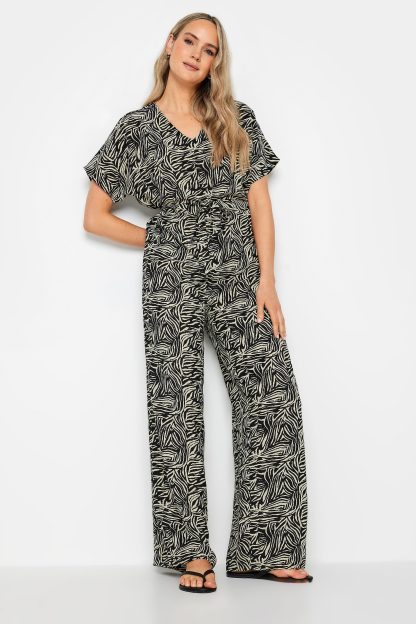 Lts Tall Black Zebra Print Tie Waist Jumpsuit 22-24 Lts | Tall Women's Jumpsuits