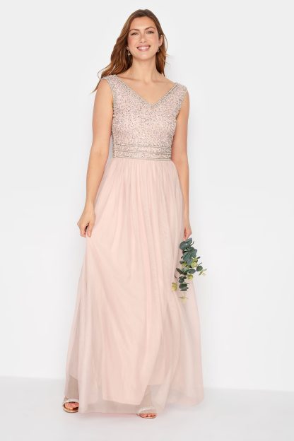 Lts Tall Blush Pink Sequin Hand Embellished Maxi Dress 24 Lts | Tall Women's Occasion Dresses