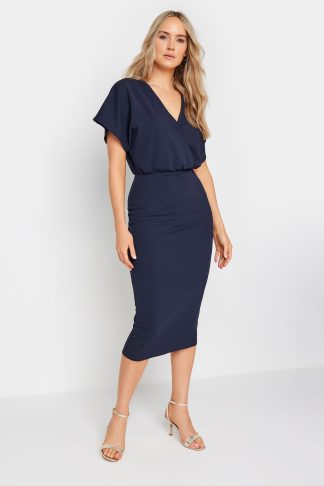 Lts Tall Navy Blue Scuba Wrap Midi Dress 22-24 Lts | Tall Women's Midi Dresses