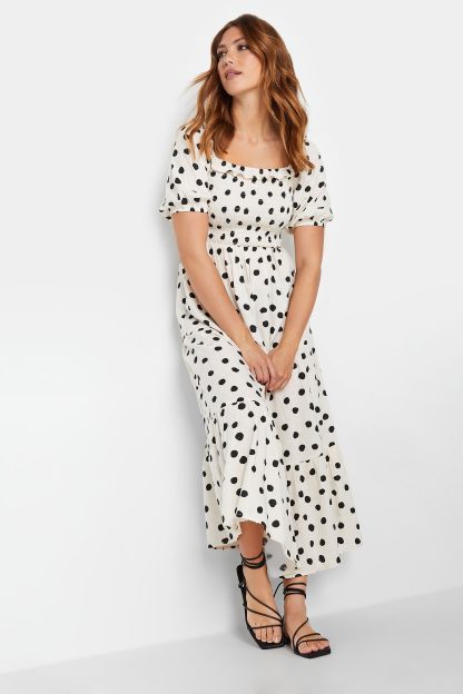 Lts Tall White Polka Dot Puff Sleeve Maxi Dress 20 Lts | Tall Women's Maxi Dresses