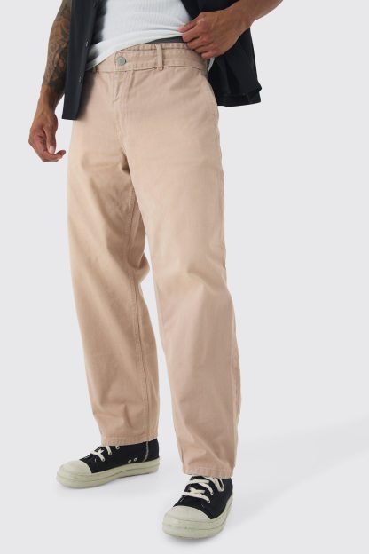 Mens Beige Fixed Waist Skate Twill Trousers, Beige