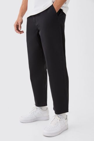 Mens Black Fixed Waist Skate Cropped Chino Trouser, Black