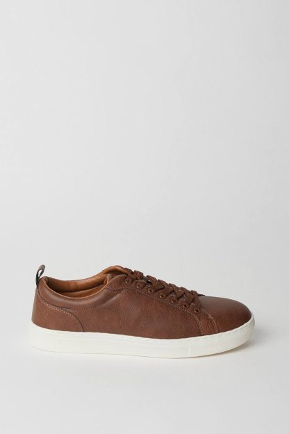 Mens Brown Smart Faux Leather Trainers