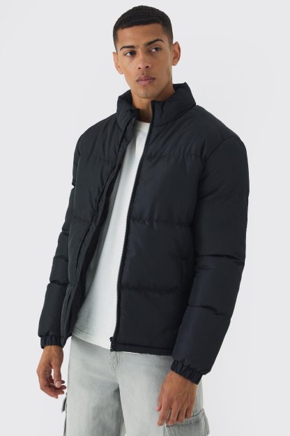 Mens Funnel Neck Puffer Jacket in Black, Black