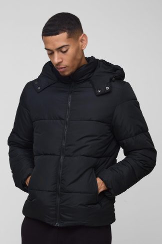 Mens Hooded Matte Puffer Jacket in Black, Black