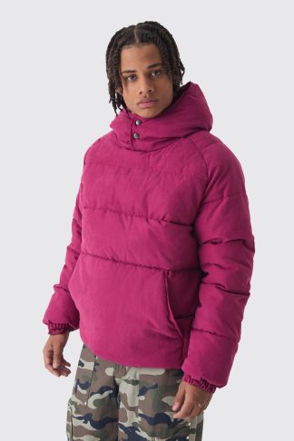 Mens Hooded Pullover Puffer Jacket In Purple, Purple