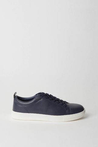 Mens Navy Smart Faux Leather Trainers