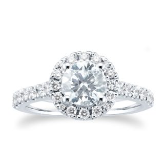 Platinum 1.5ct Diamond Halo Engagement Ring - Ring Size J