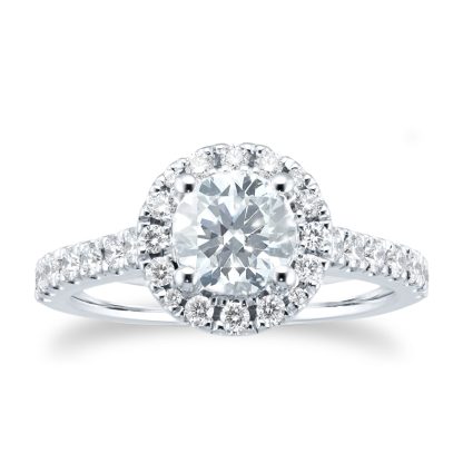 Platinum 1.5ct Diamond Halo Engagement Ring - Ring Size O