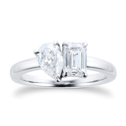 Platinum 1.6ct Pear & Emerald Cut Diamond Toi Et Moi Engagement Ring - Ring Size M