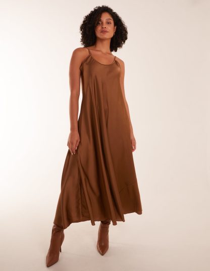 Satin Cami Maxi Dress - ONE / MOCHA