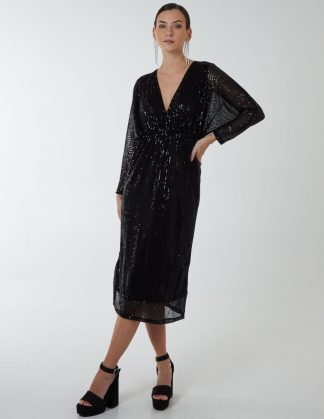 Sequin Batwing Dress - S/M / BLACK