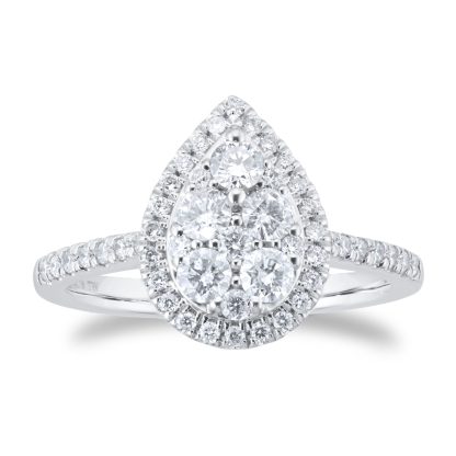 18ct White Gold 0.75ct Diamond Pear Cluster Engagement Ring - Ring Size J