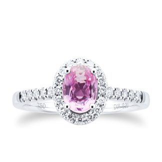 18ct White Gold Pink Sapphire & Diamond Engagement Ring - Ring Size J