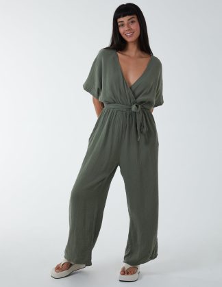 Cheese Cloth Jumpsuit - ONE / KHAKI