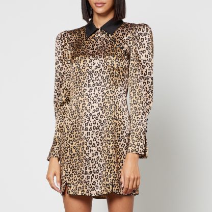 De La Vali Whiskey Leopard-Print Satin Mini Dress - UK 6