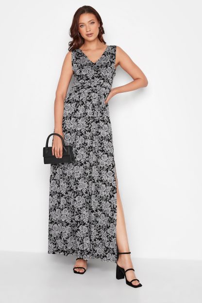 Lts Tall Black Floral Side Slit Maxi Dress 22-24 Lts | Tall Women's Maxi Dresses