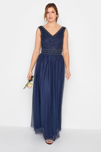 Lts Tall Navy Blue Sequin Hand Embellished Maxi Dress 26 Lts | Tall Women's Occasion Dresses