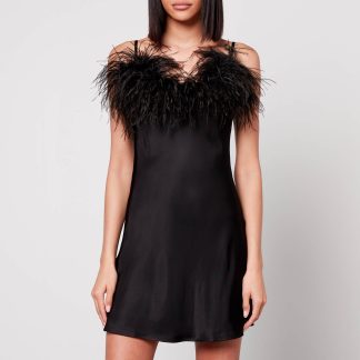 Sleeper Boheme Feather-Trimmed Satin Mini Dress