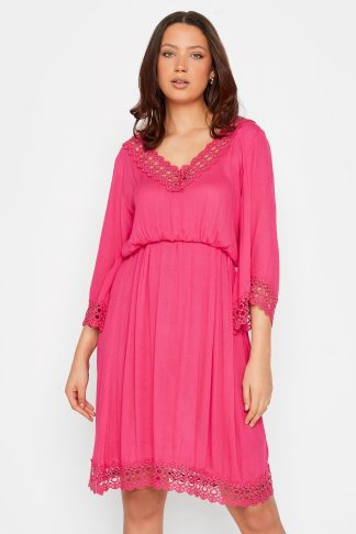 Lts Tall Hot Pink Crochet Kaftan Dress 18-20 Lts | Tall Women's Midi Dresses