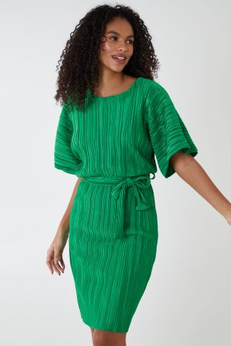 O-Neck Pleated Dress - 10 / GREEN