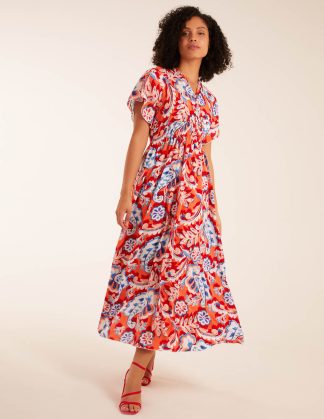 Oversized Paisley A Line Maxi Dress - S / ORANGE