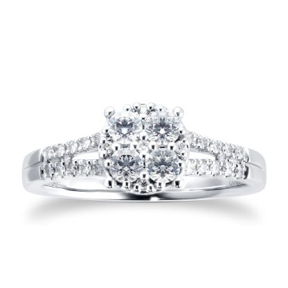 18ct White Gold 0.50cttw Diamond Round Cluster Engagement Ring - Ring Size O