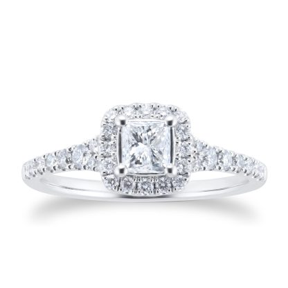 18ct White Gold 0.80cttw Diamond Halo Engagement Ring - Ring Size O