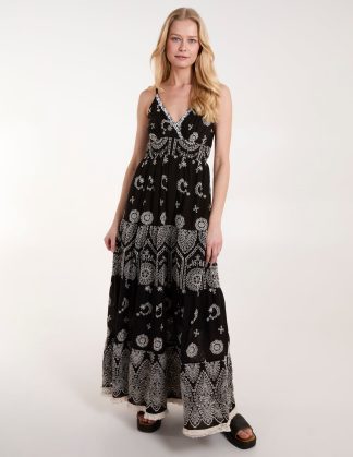 Cami Maxi Dress With Embroidery - 14 / BLACK