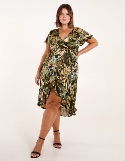 Curve Angel Sleeve Wrap Midi Dress - 22/24 / BLACK