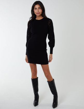 Cut Out Sleeve Bodycon Dress - L / BLACK