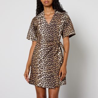 Ganni Cotton-Poplin Wrap Mini Dress
