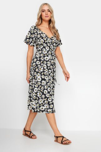 Lts Tall Black Daisy Print Wrap Dress 28 Lts | Tall Women's Floral Dresses