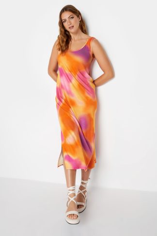 Lts Tall Orange Tie Dye Midi Dress 22-24 Lts | Tall Women's Casual Dresses