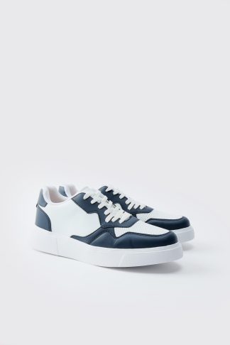Mens Navy Chunky Mesh Panel Trainers, Navy