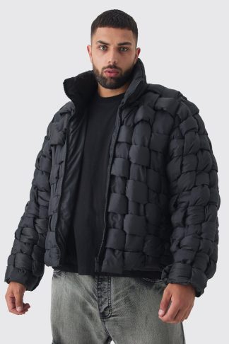 Mens Plus Hand Weft Nylon Puffer Jacket In Black, Black