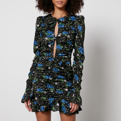 Rotate Birger Christensen Printed Ruched Satin Mini Dress - DK 38/UK 10