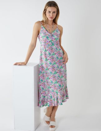 Twist Front Floral Print Midi Dress - 8 / Lilac