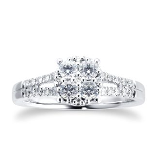 18ct White Gold 0.50cttw Diamond Round Cluster Engagement Ring - Ring Size N