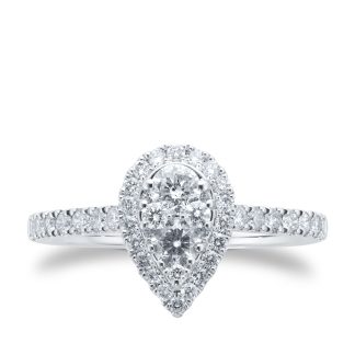 18ct White Gold 0.75ct Diamond Cluster Engagement Ring - Ring Size N