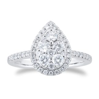 18ct White Gold 0.75ct Diamond Pear Cluster Engagement Ring - Ring Size O