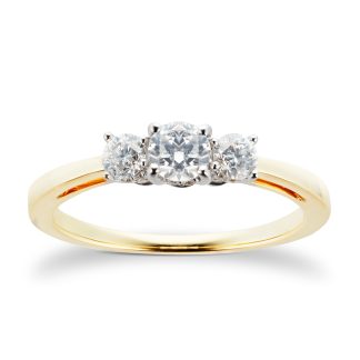 18ct Yellow Gold 0.51cttw Brilliant Cut Three Stone Engagement Ring- Ring Size O