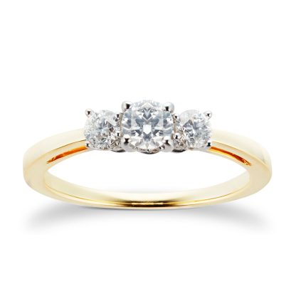18ct Yellow Gold 0.51cttw Brilliant Cut Three Stone Engagement Ring- Ring Size O