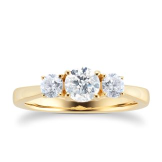 18ct Yellow Gold 1.00ct Diamond 3 Stone Engagement Ring - Ring Size N